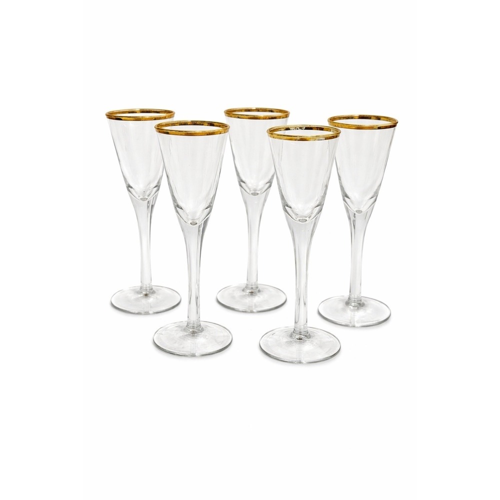 Vintage Gold Rim Cordial Glasses Set 5 Libbey Style Aperitif Limoncello Glass